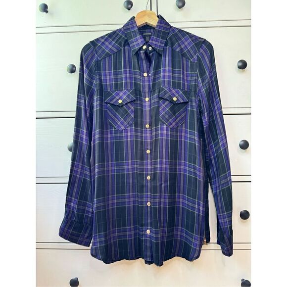 True Religion‎ Snap Georgia Shirt Golden Hardware plaid Women's size XS new - Picture 1 of 17